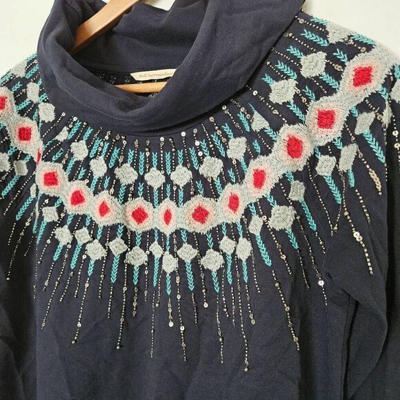 Soft Surroundings‎ Dahlia Embroidered Beaded Turtleneck Tunic Top sz S - Picture 2 of 7